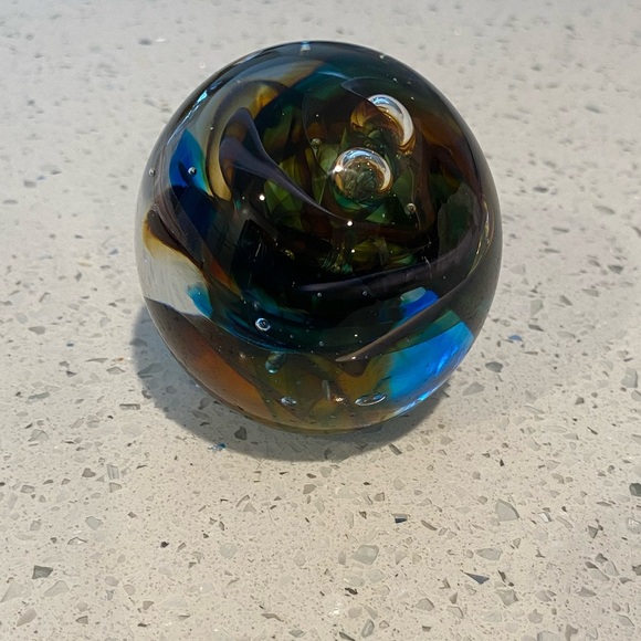 Handcrafted Glass Art Sphere - Blue and Green - Picture 4 of 4